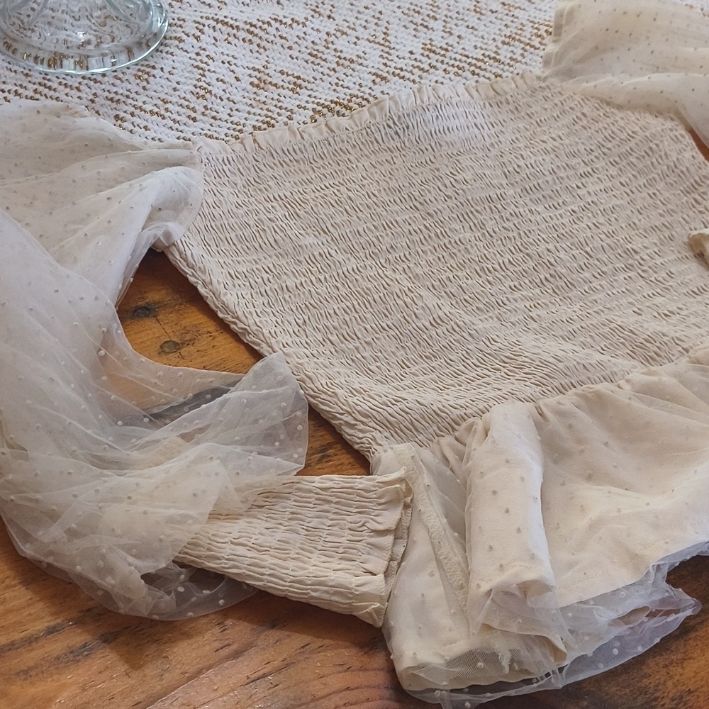 Feminine Princess Vibes Sheer baloon Sleeve ruffle top 6 Romantic Glam y2k - Picture 2 of 11